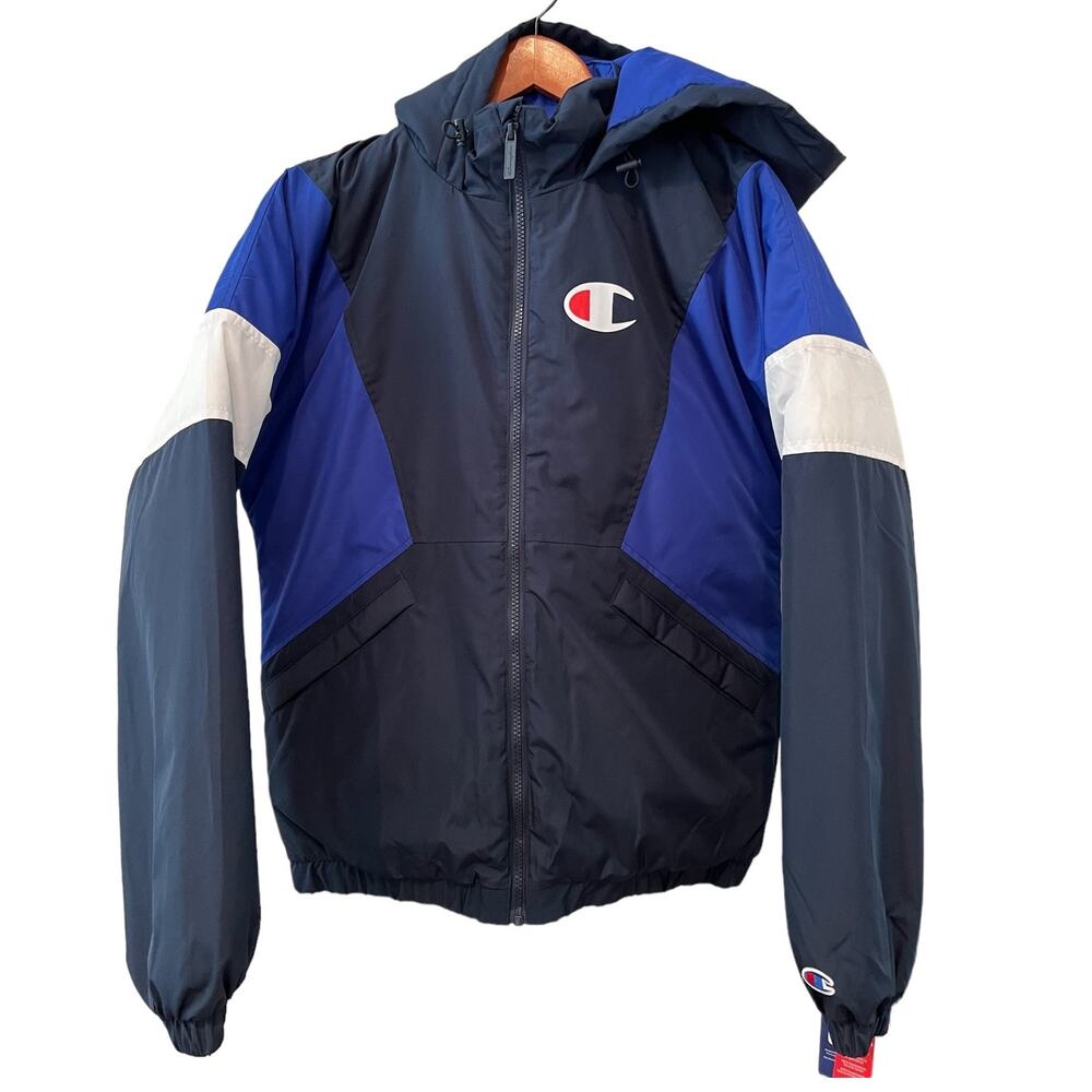 Champion Hooded Stadium Insulated Jacket Blue White S
